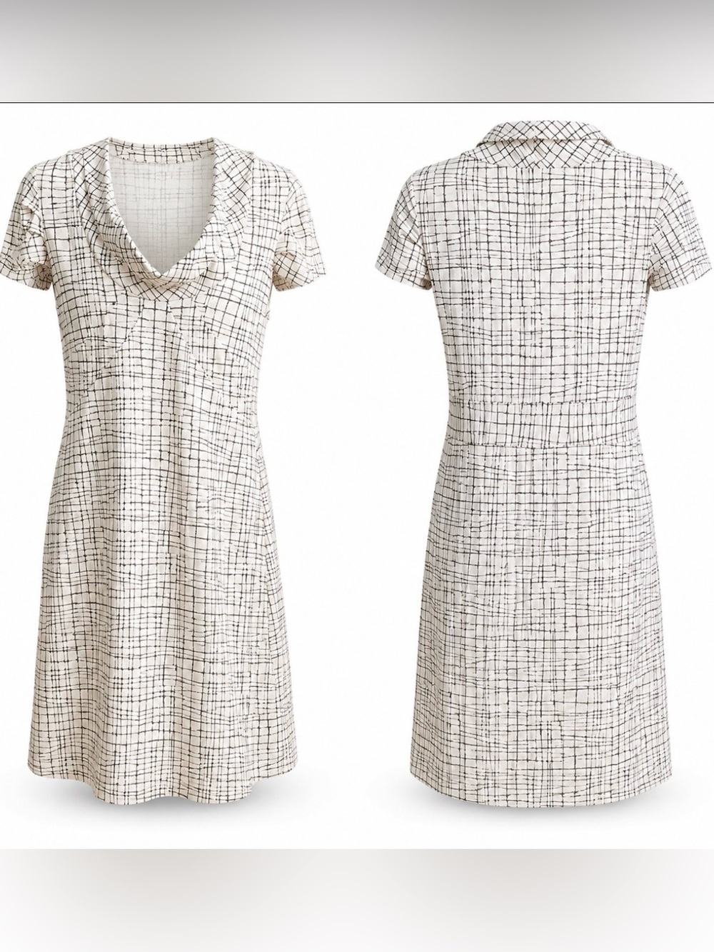 BANANA REPUBLIC  Silk Dress, Cowl Neck, Black/Ivory, Medium.